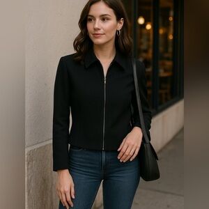 Nordstrom Worsted Wool Black Zip Jacket Blazer Size 4